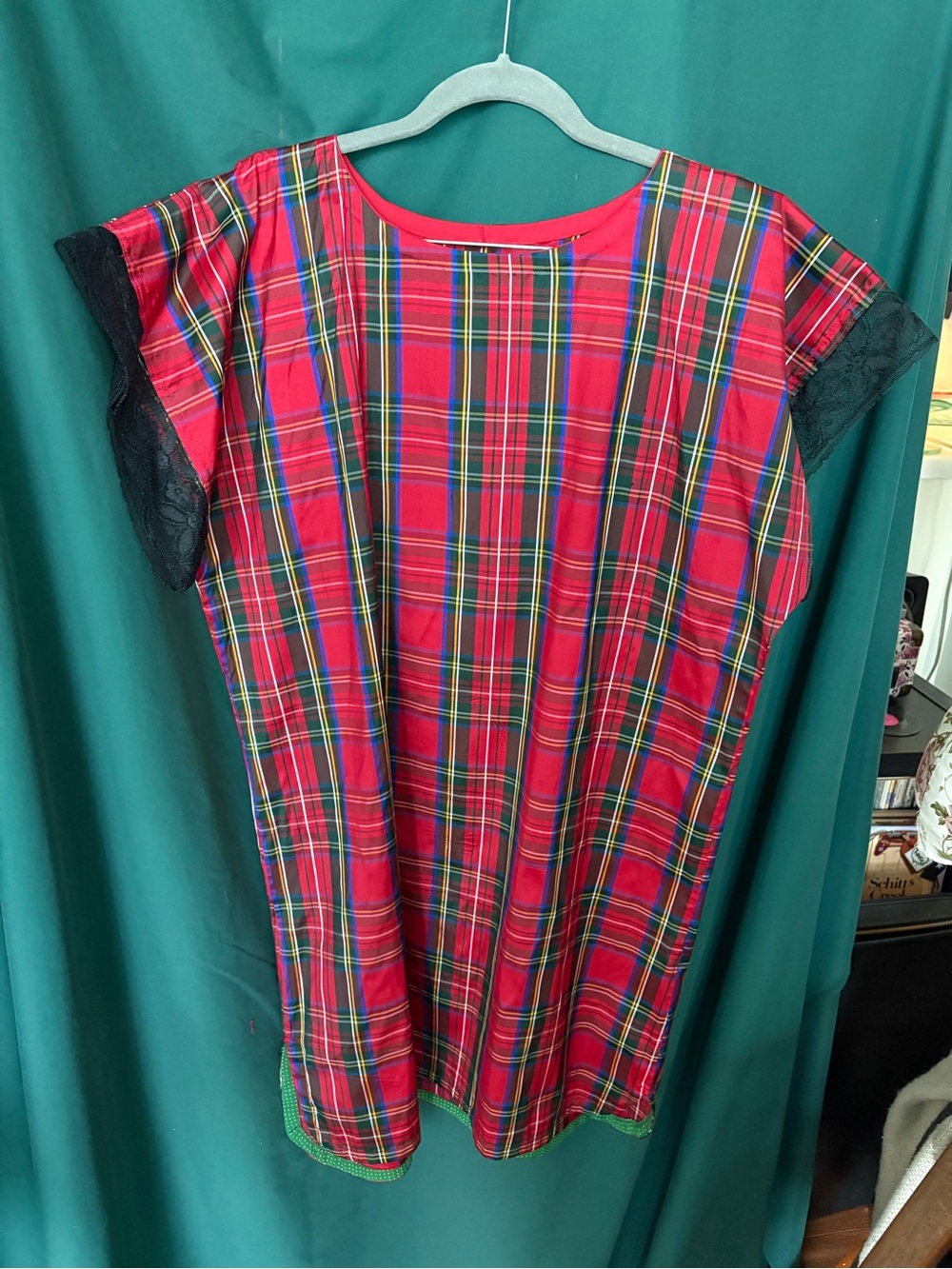 Red Plaid Dress with Lace Trim